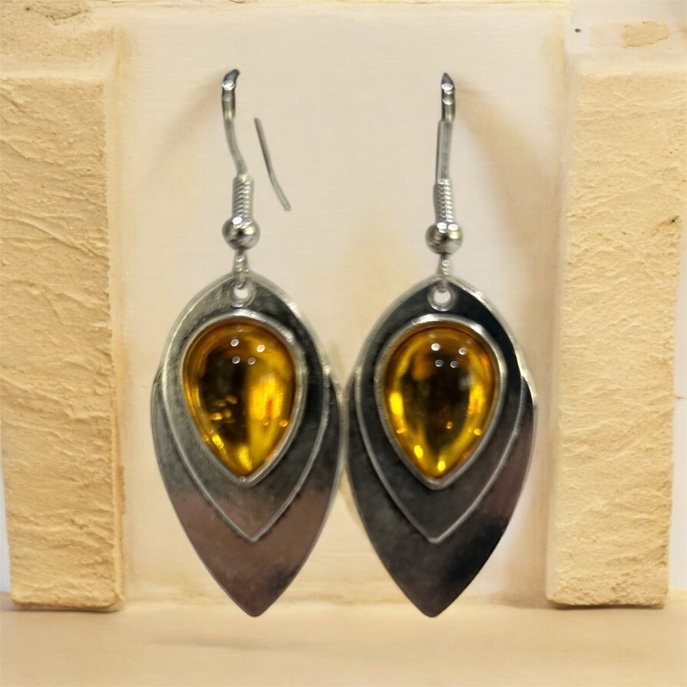Silver and Orange Teardrop Earrings